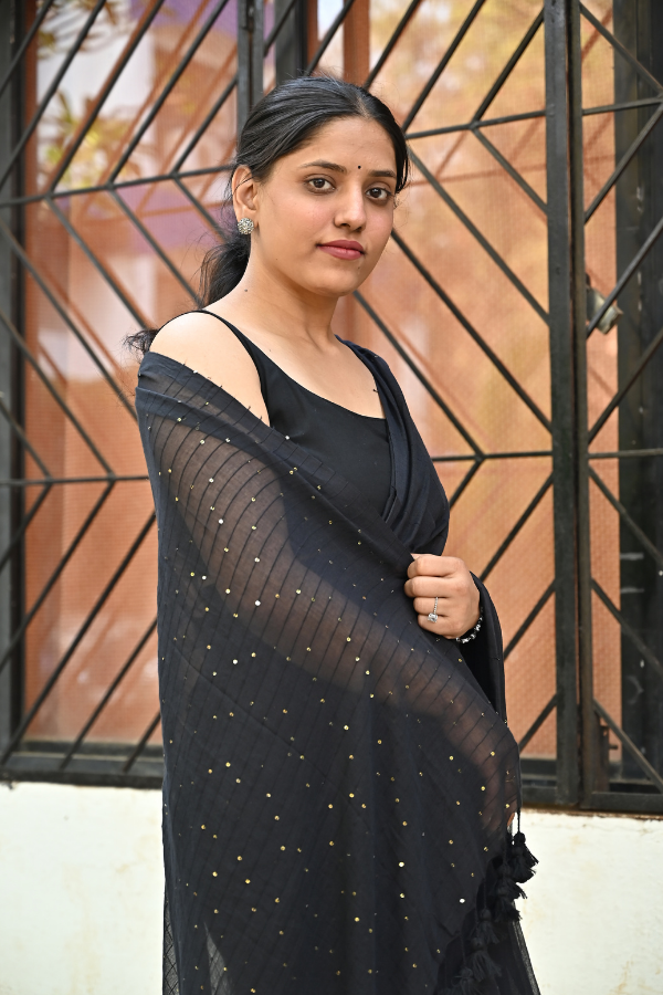 black cotton saree | mul cotton saree | sequin saree