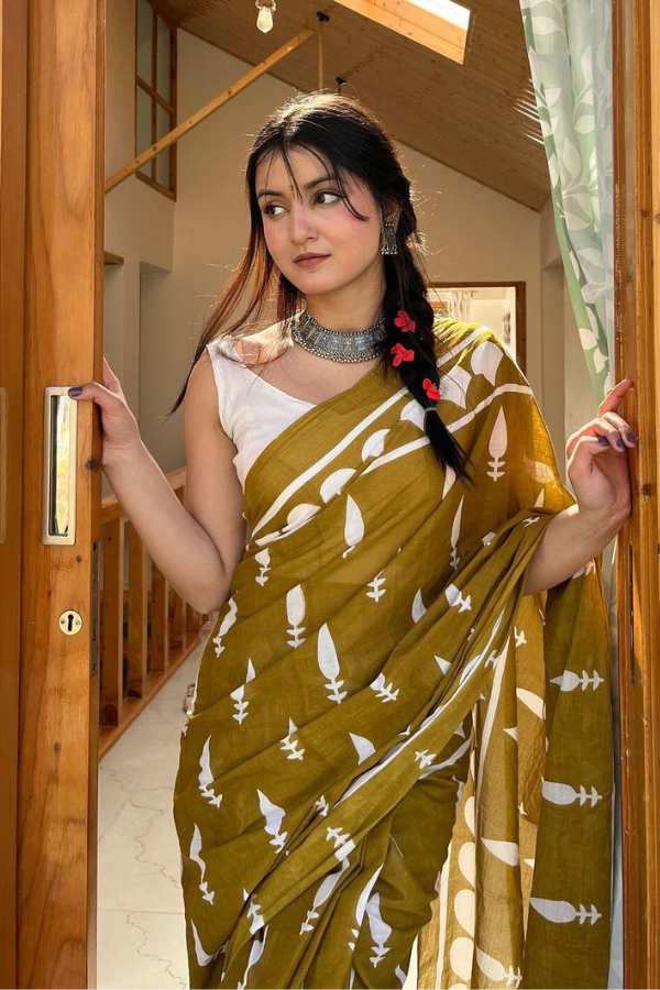 Mustard Pure MulMul Cotton Saree