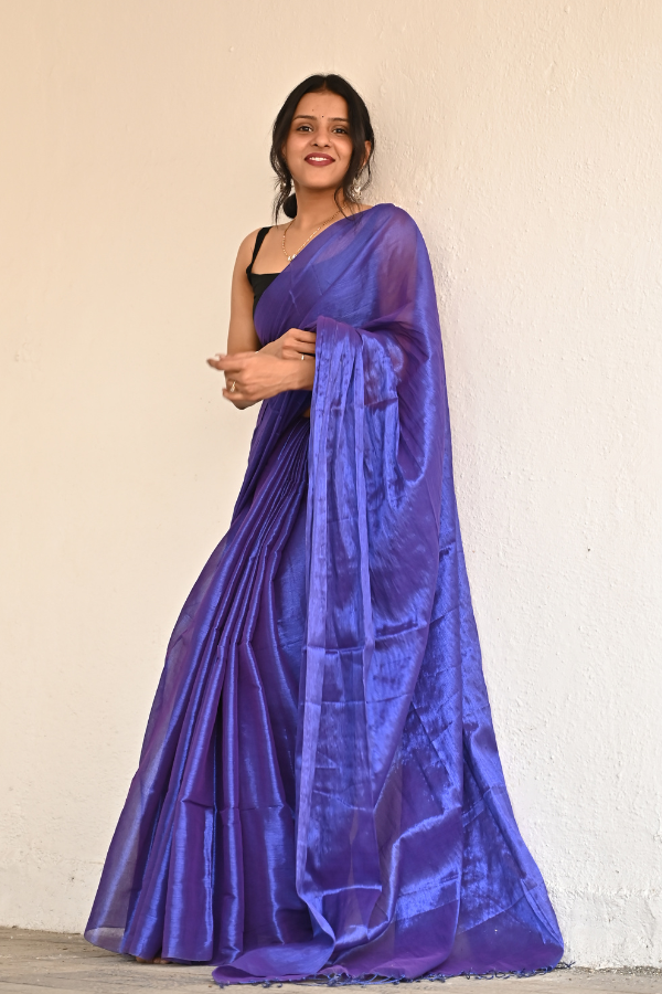 Admiral Blue Pure Handwoven Tissue Saree