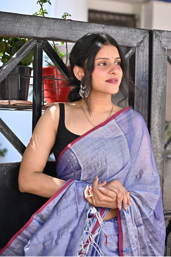 Lavender Grey Pure Handwoven Tissue Saree