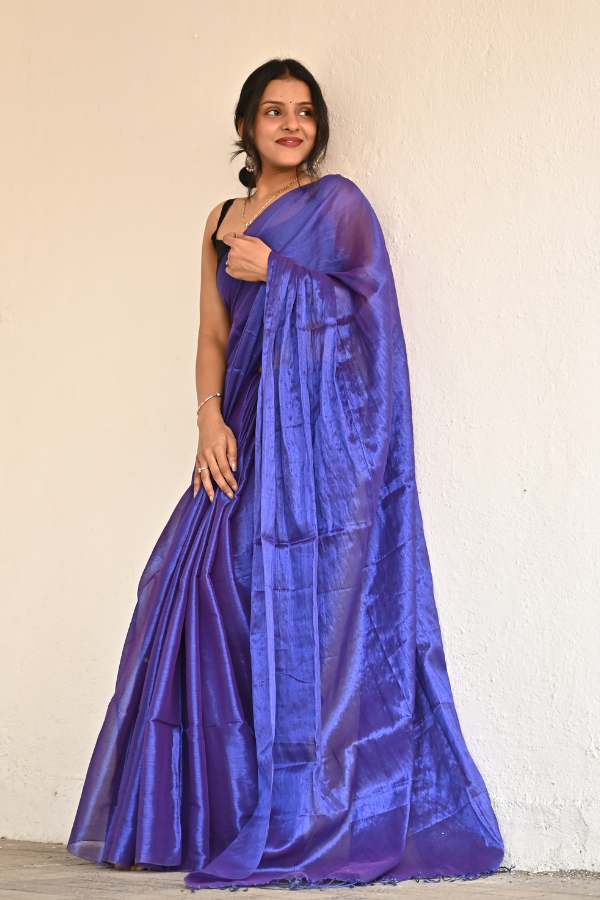 Admiral Blue Pure Handwoven Tissue Saree