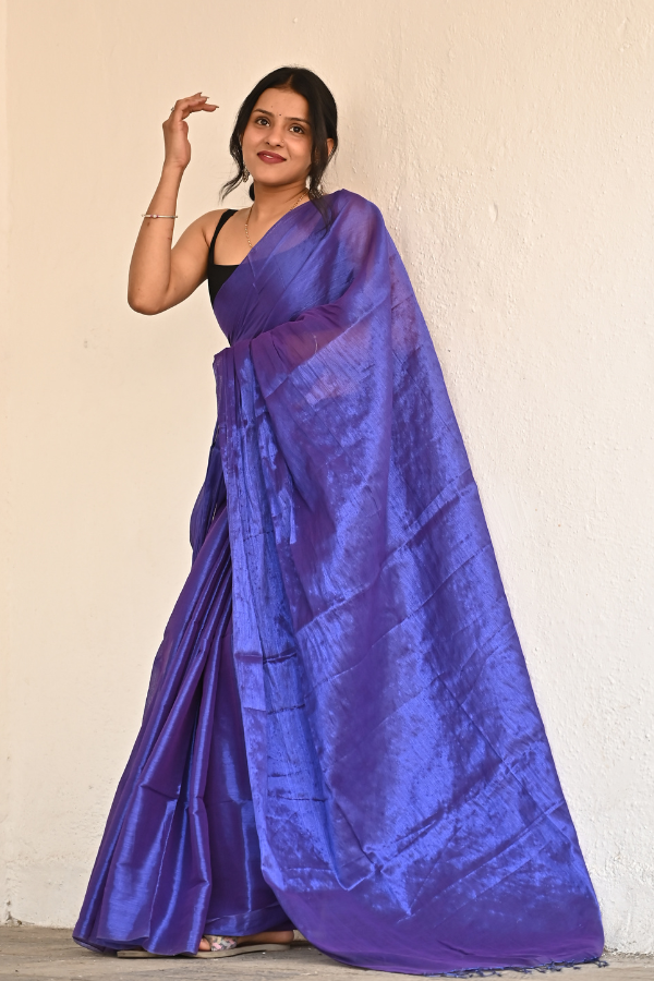 Admiral Blue Pure Handwoven Tissue Saree