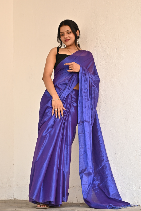 Admiral Blue Pure Handwoven Tissue Saree