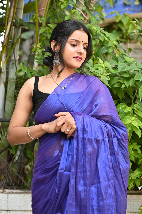 Admiral Blue Pure Handwoven Tissue Saree