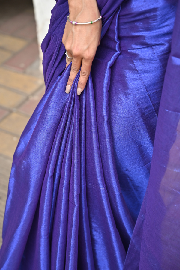 Admiral Blue Pure Handwoven Tissue Saree