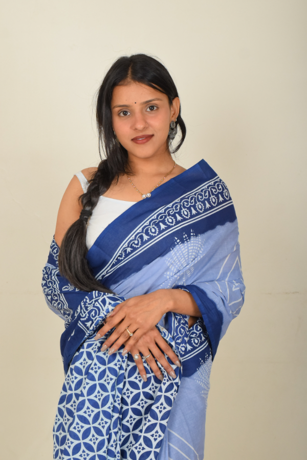 blockprint cotton saree | mulmul saree 