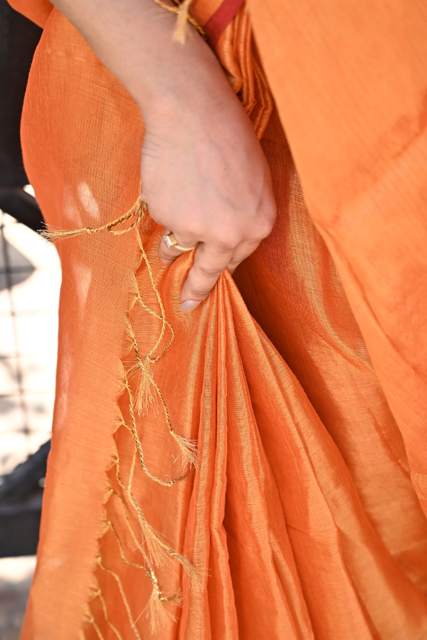 Pumpkin Orange Pure Handwoven Tissue Saree