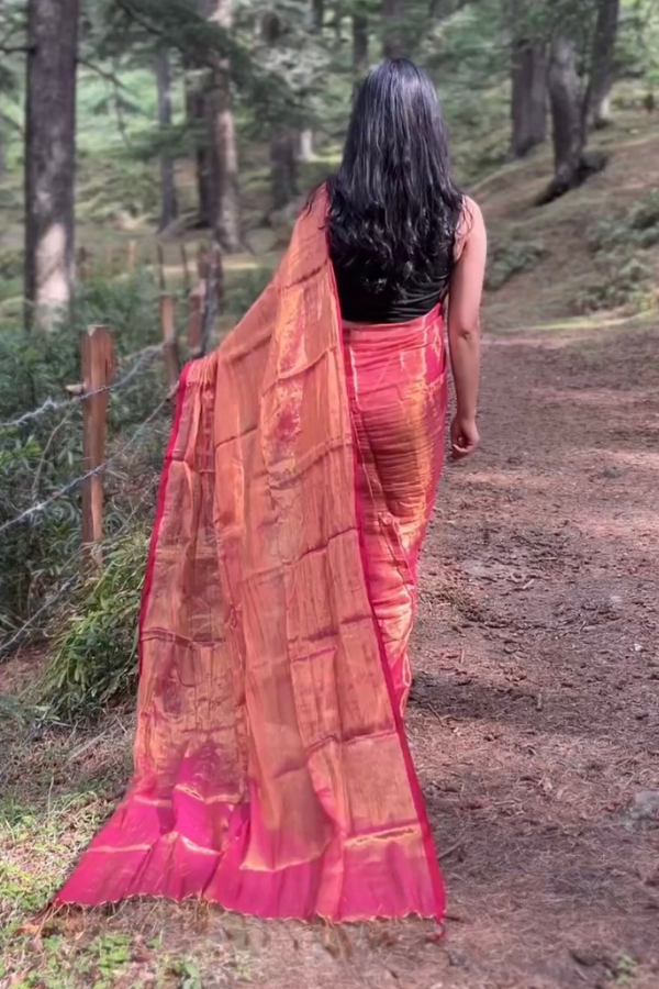 Pink Bliss Pure Handwoven Tissue Saree