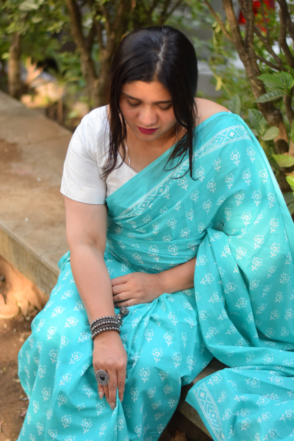 blockprint cotton saree | mulmul saree 