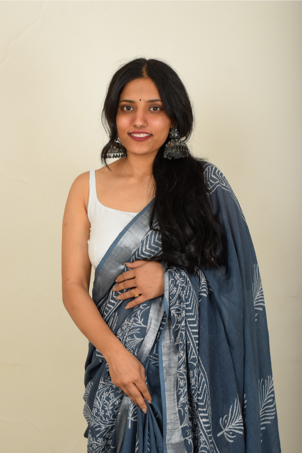 linen saree india | pure linen saree | grey linen saree  