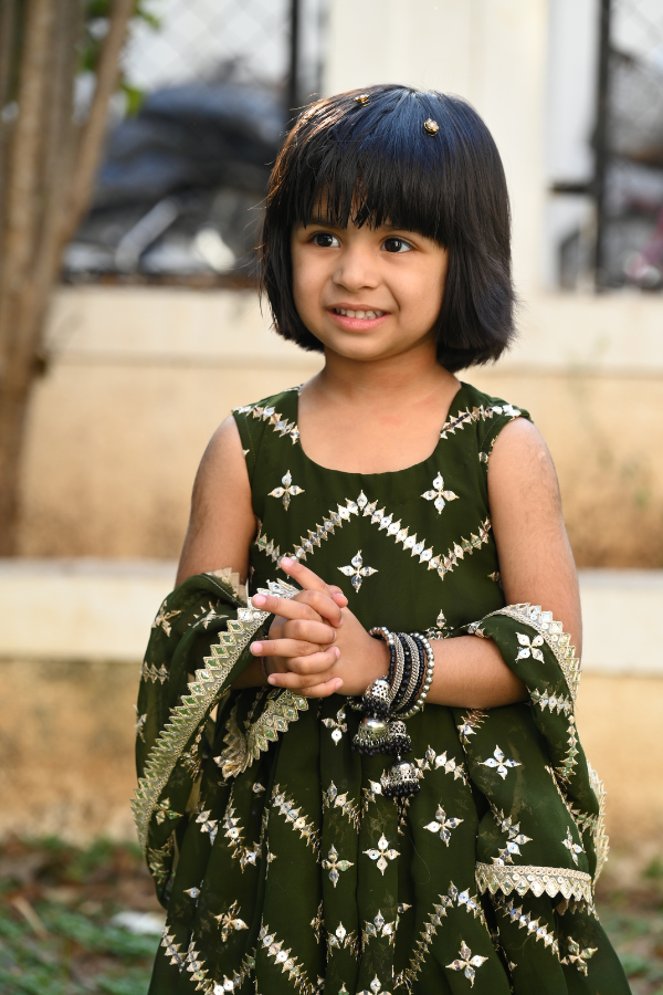 Kurti set with dupatta | kurti set with dupatta online | green kurti set for kids 