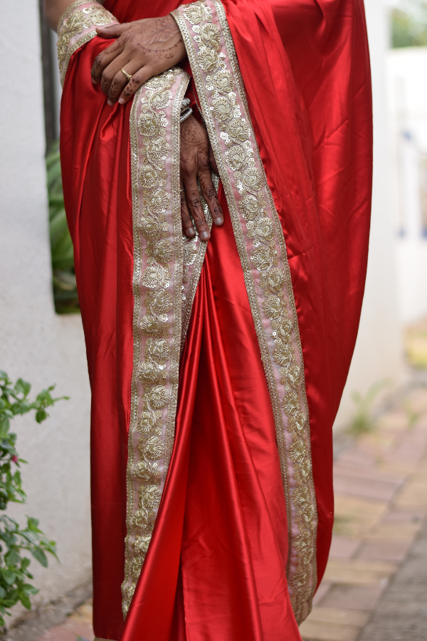 satin saree with border | satin embroidery saree | satin saree online 