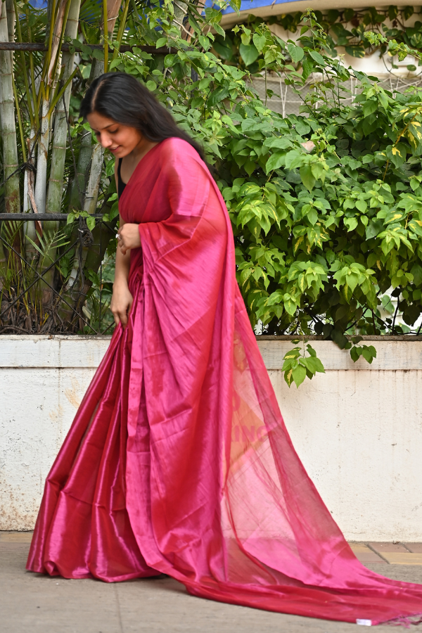 Hot Pink Pure Handwoven Tissue Saree