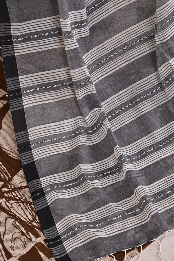 Cool grey Handwoven cotton jamdani saree