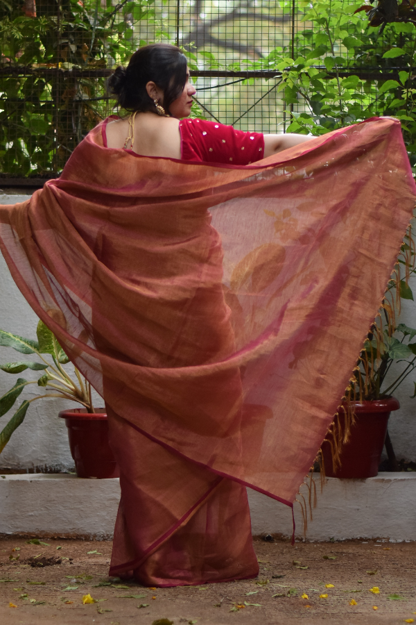 Linen saree online | pink linen saree | pure linen saree 