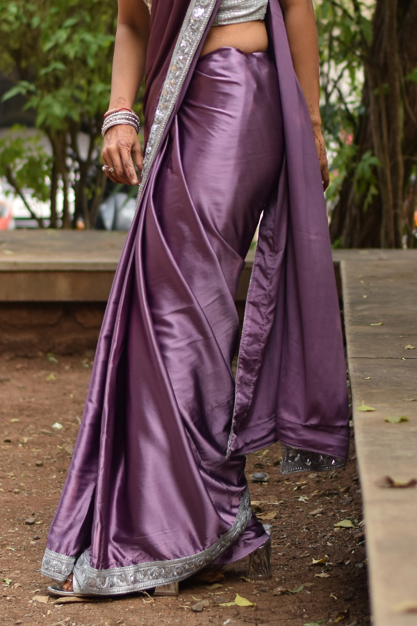 purple saree | satin saree party wear | satin saree design