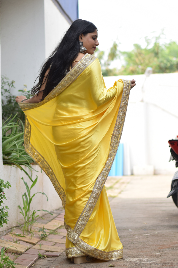 Celeste | Aqua Blue Satin Saree | Satin Sarees by Le Pleat