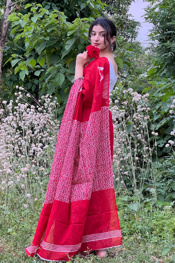 Red Bird Pure MulMul Cotton Saree