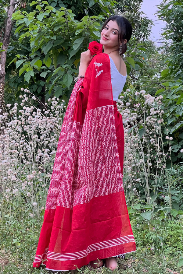 Red Bird Pure MulMul Cotton Saree