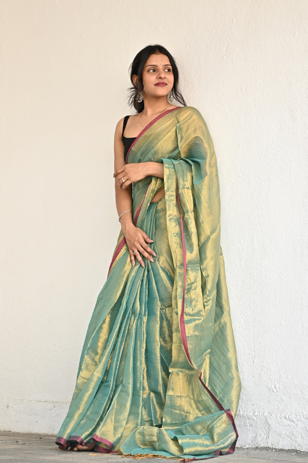 Golden Green Pure Handwoven Tissue Saree