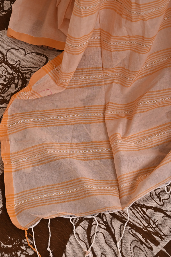 Rose beige Handwoven cotton jamdani saree