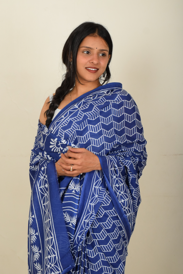 blockprint cotton saree | mulmul saree 