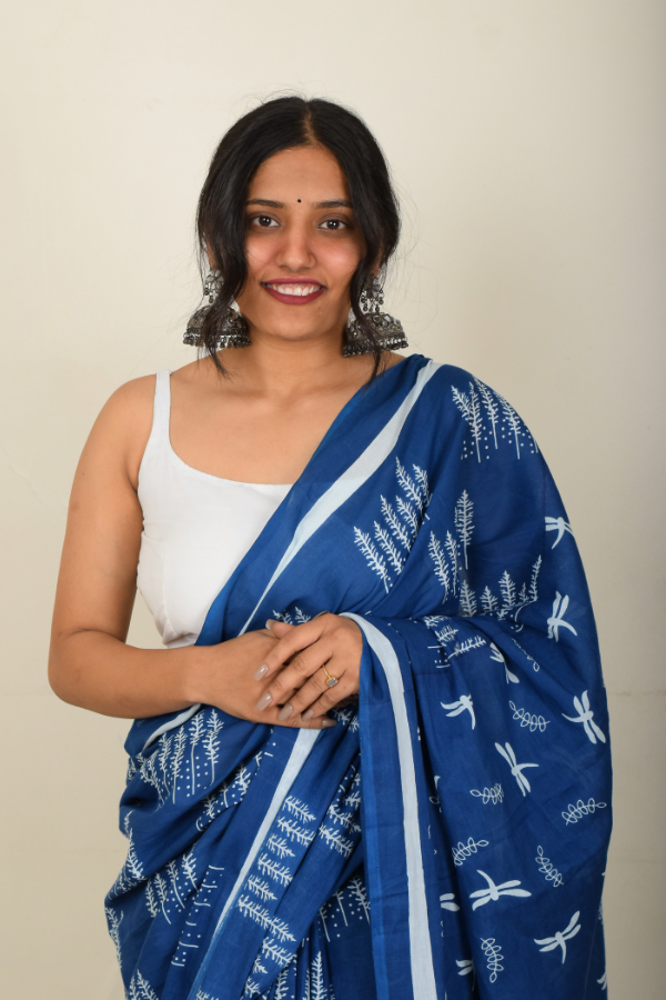 blockprint cotton saree | mulmul saree 