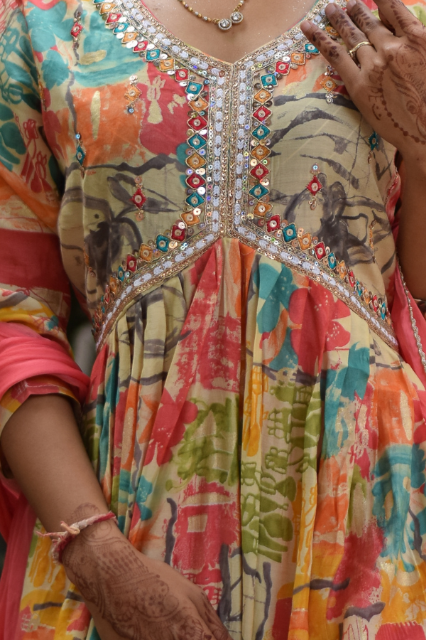 Printed kurta set with embroidery work | kurta set online | kurta set for women 