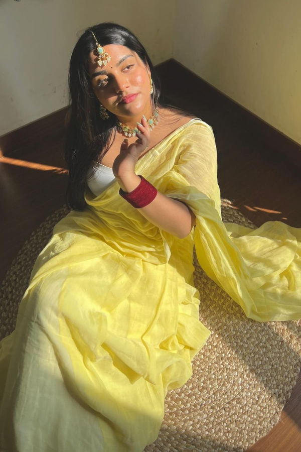 Lemon Yellow Pure Cotton Saree