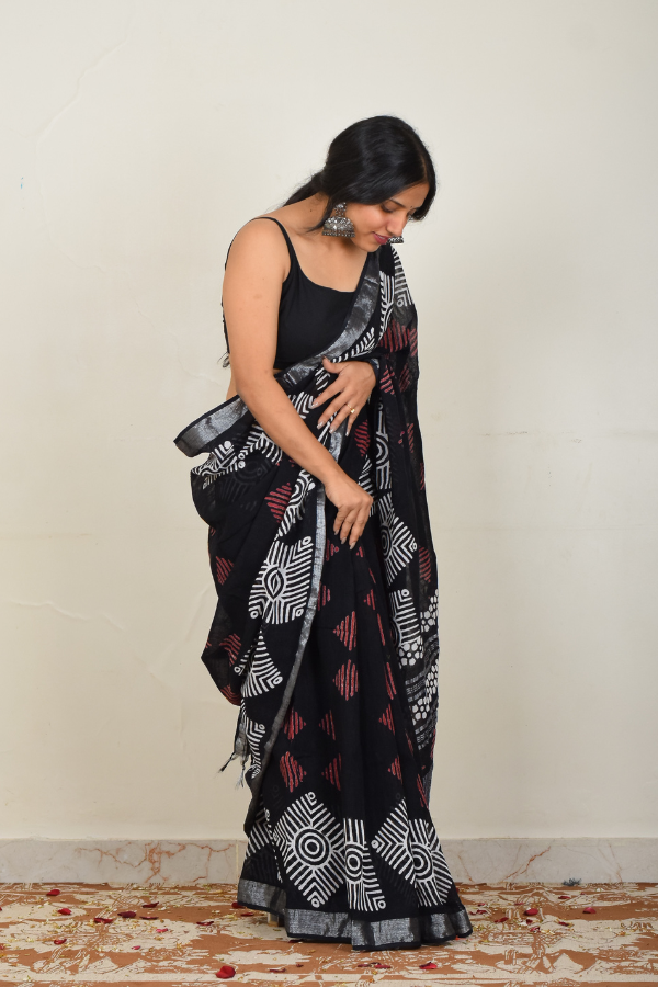 linen saree online | handwoven saree | black saree