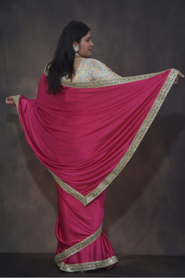 pink satin saree look | satin saree with blouse | satin sarees 