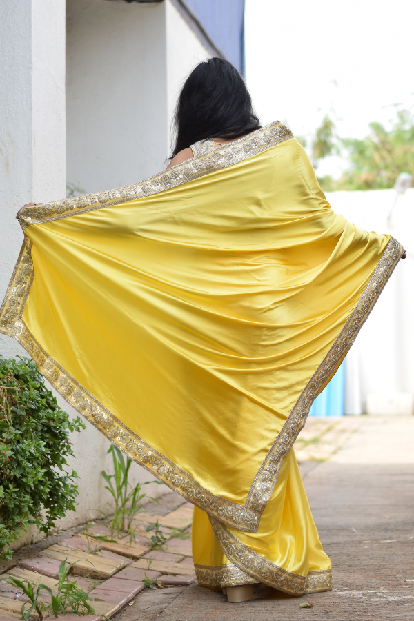 satin saree with embroidery work | satin saree price 