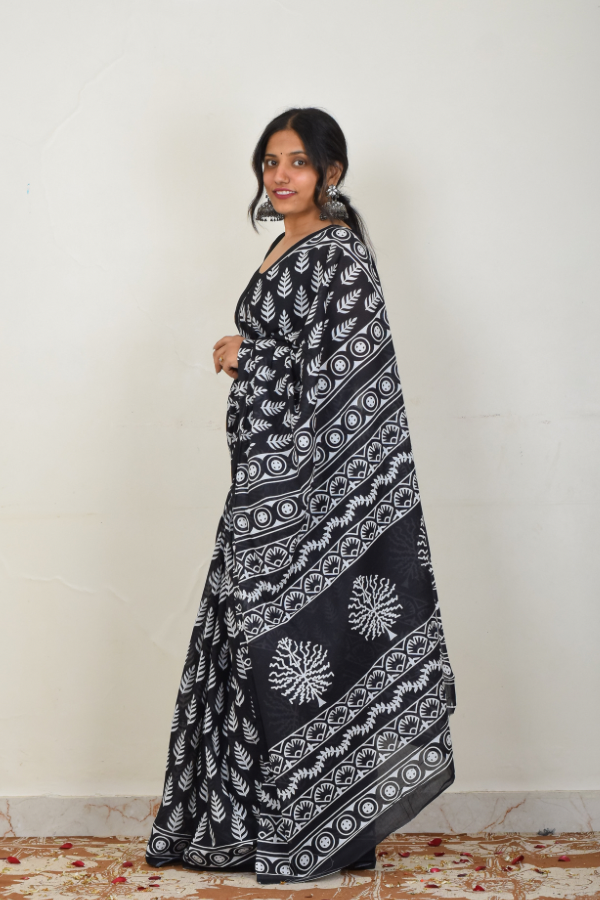 blockprint cotton saree | mulmul saree 