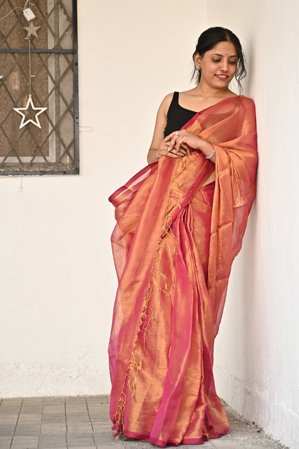 Pink Bliss Pure Handwoven Tissue Saree