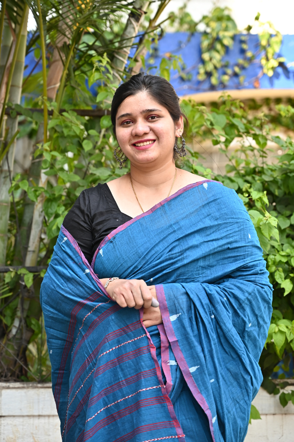 Blue ink Handwoven cotton jamdani saree