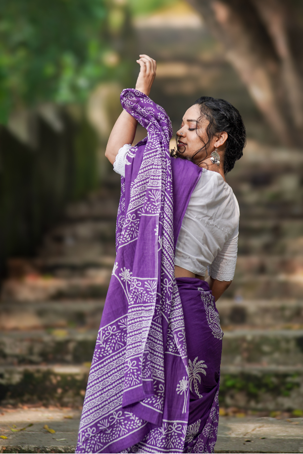 Eggplant Purple Pure MulMul Cotton Saree