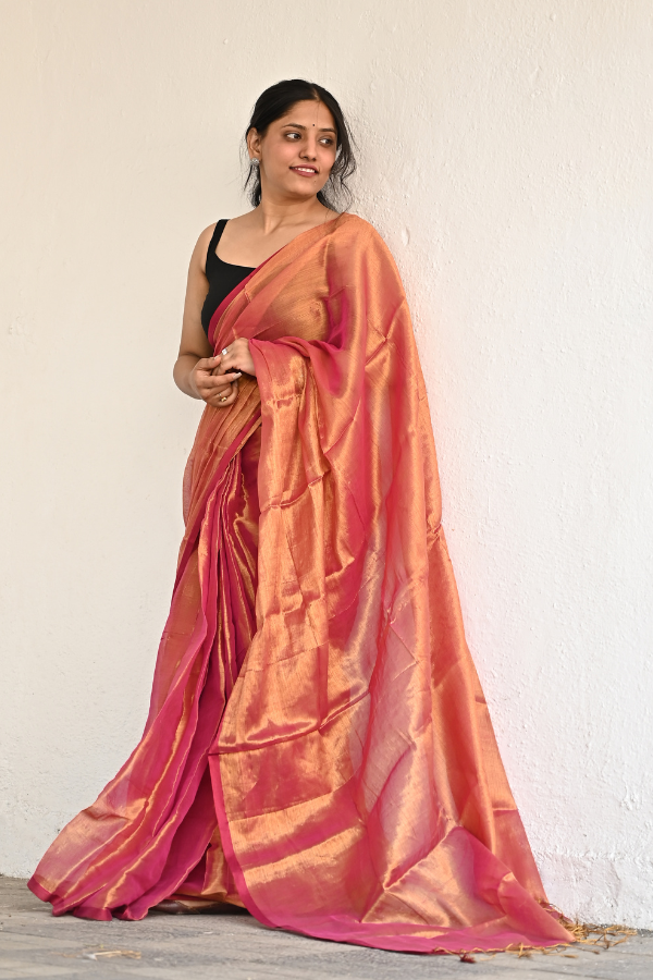 Pink Bliss Pure Handwoven Tissue Saree