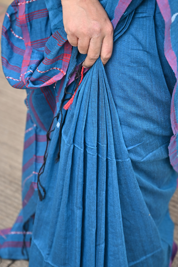 Blue ink Handwoven cotton jamdani saree