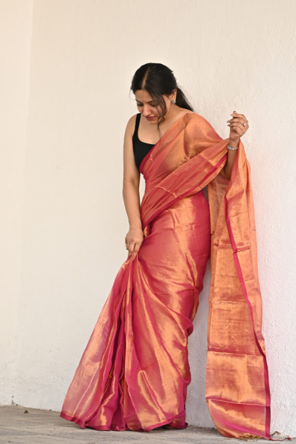 Pink Bliss Pure Handwoven Tissue Saree