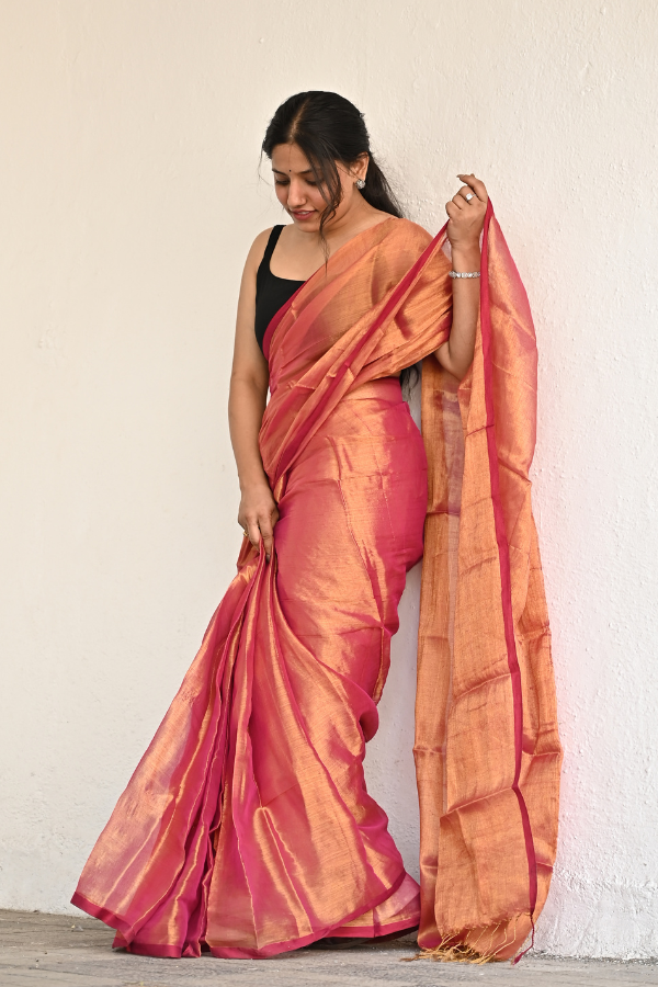 Pink Bliss Pure Handwoven Tissue Saree