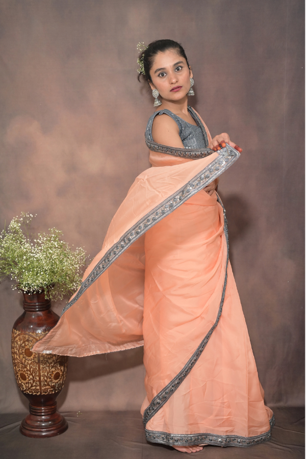 peach organza saree online | organza saree  silk | organza saree party wear 