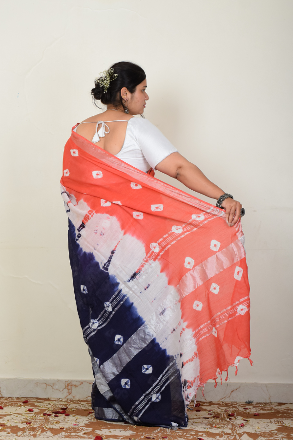 linen zari saree | linen saree designs | blockprinted linen saree online 