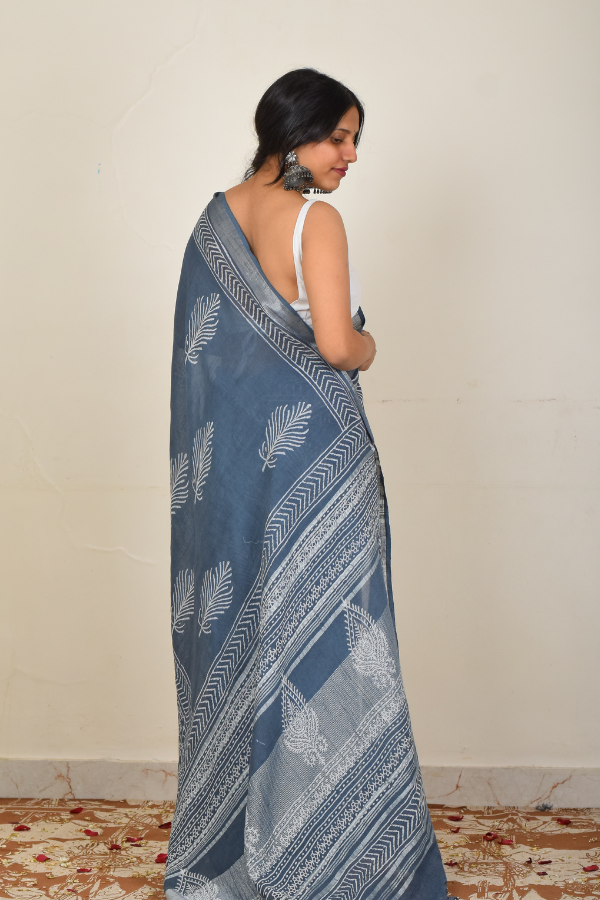 linen saree online | handwoven saree | grey saree