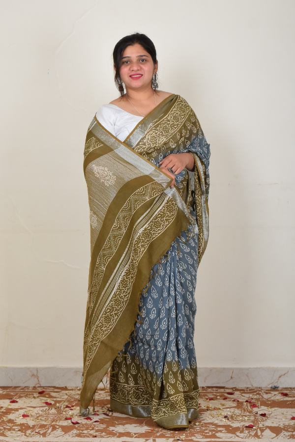 linen saree india | pure linen saree | grey linen saree  