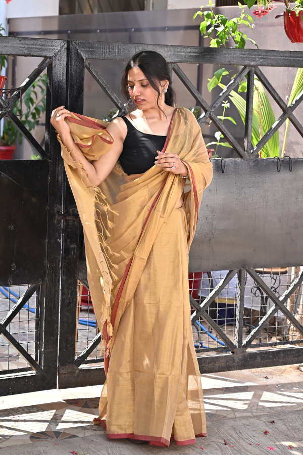 Golden Pure Handwoven Tissue Saree