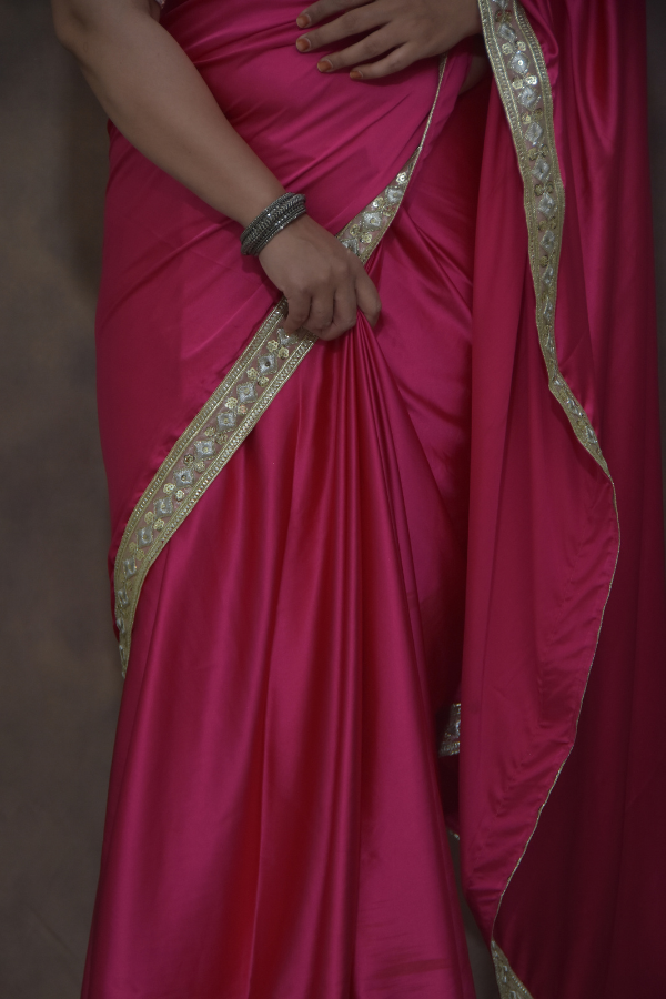 satin saree design | satin saree blouse | pink satin saree 