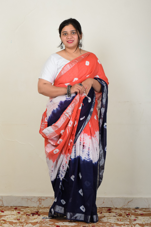 linen saree online | handwoven saree | bandhani saree