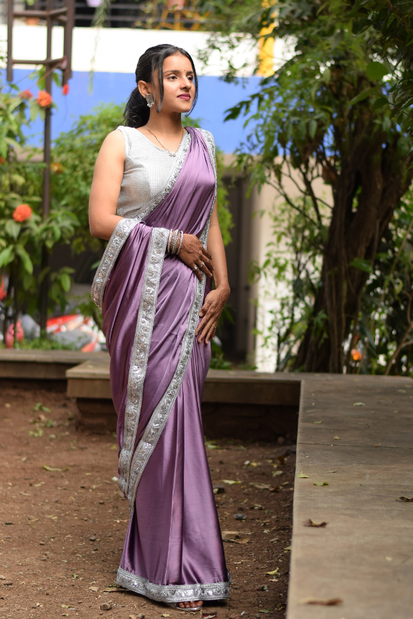 purple satin saree look | satin saree with blouse | satin sarees 