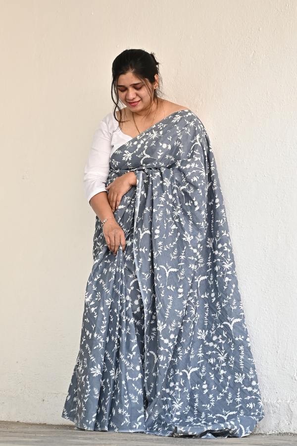 Steel Grey Pure MulMul cotton Saree