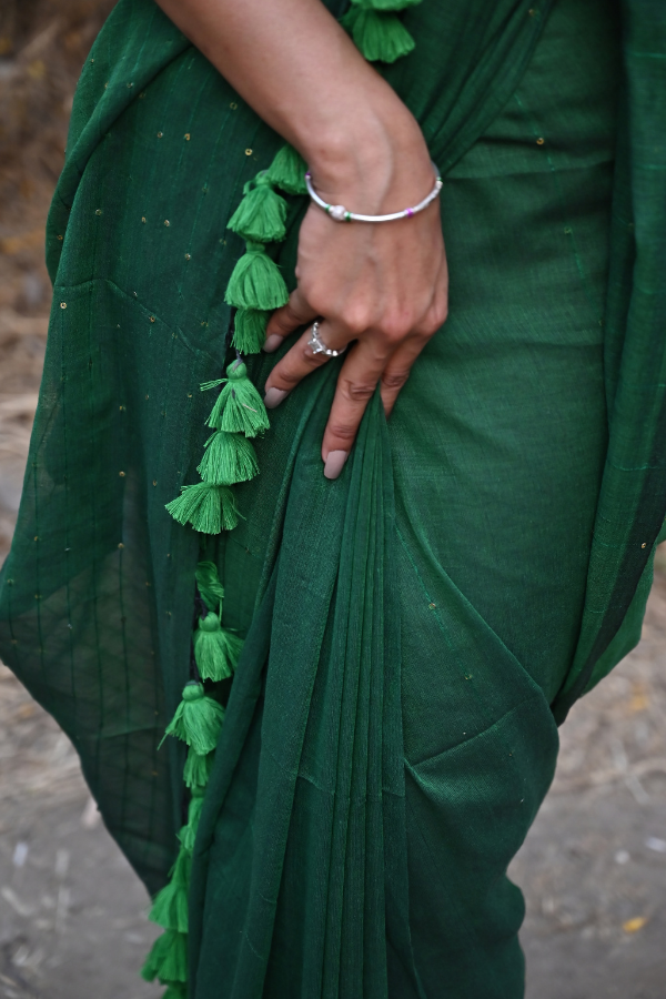 Green saree | green mul cotton saree | green cotton saree online 